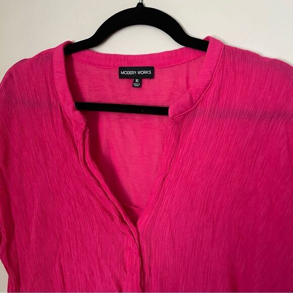 Modern Works Blouse Short Sleeve Pink V-Neck Button Down Business Casual - Picture 2 of 9
